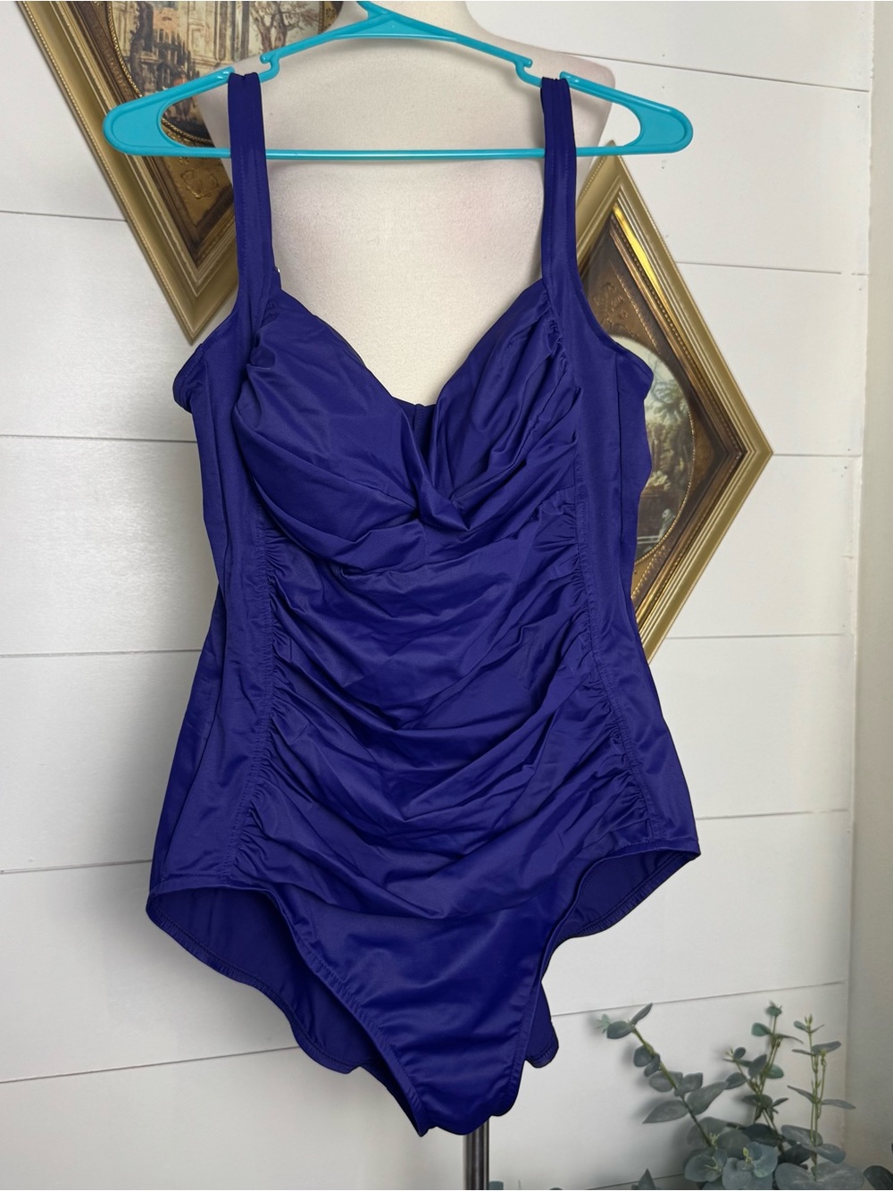 Womens Croft & Barrow Ruched 1 Piece Swimsuit Purple Sz 16
